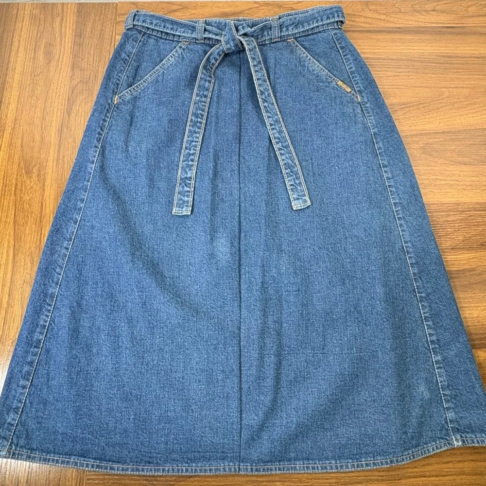 Vintage 70s Levi's Orange Tab Jean Denim Wrap Skirt 27 Blue Belted Midi A‎ Line